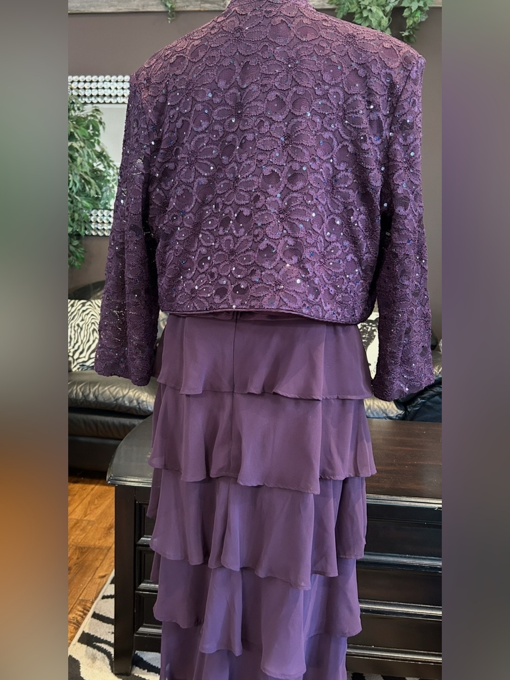 Elegant Purple Tiered Ruffle Evening Dress Mother of the Bride - Picture 4 of 8